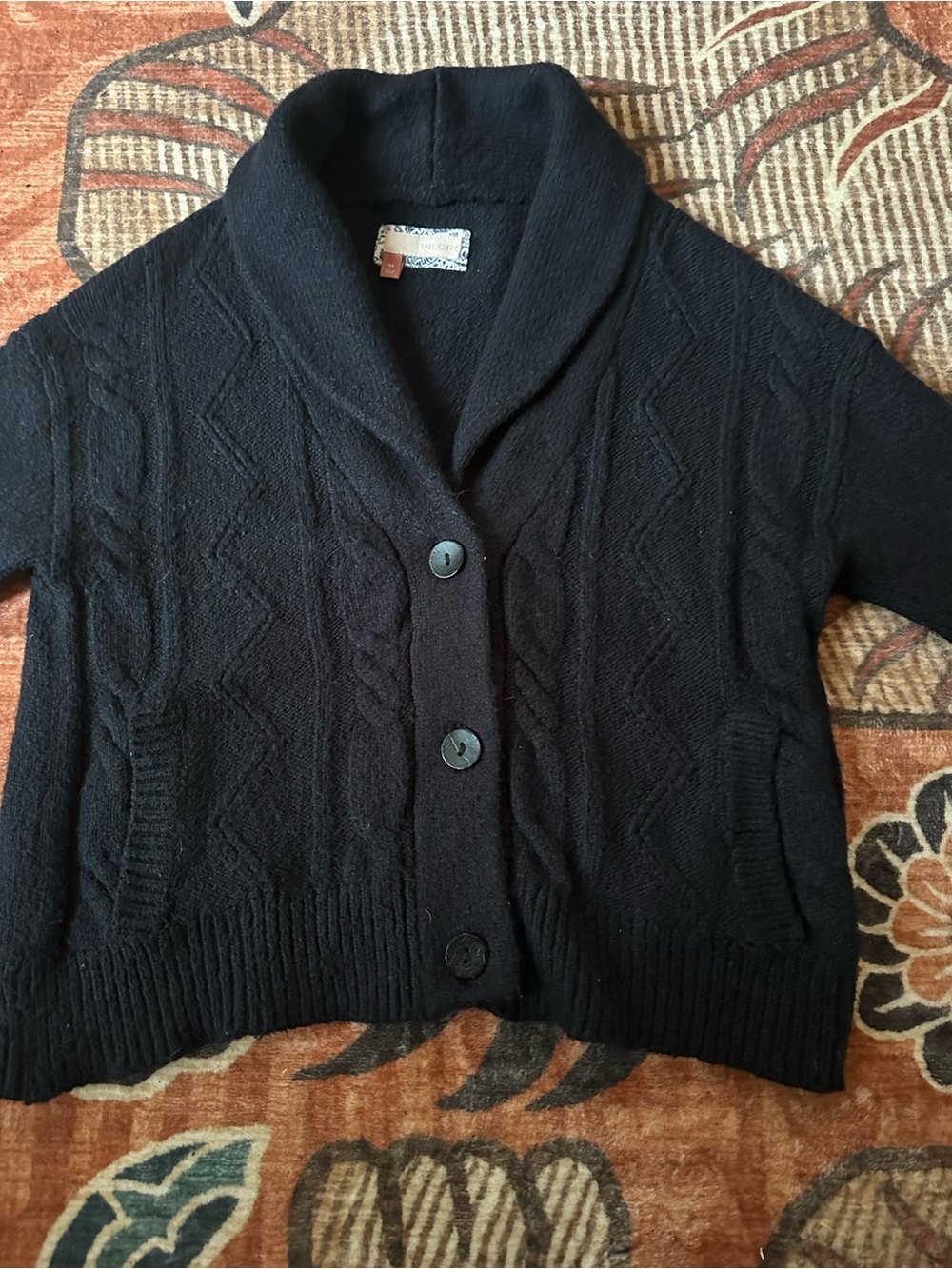 Pilcro Black Cable Knit Shawl-Collar Cardigan - Picture 4 of 5